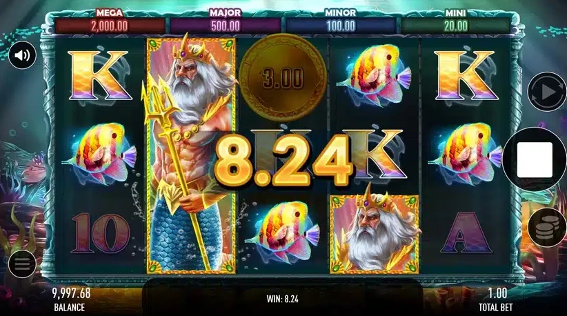 Screenshot of Triton's Realm slot with marine symbols and detailed graphics